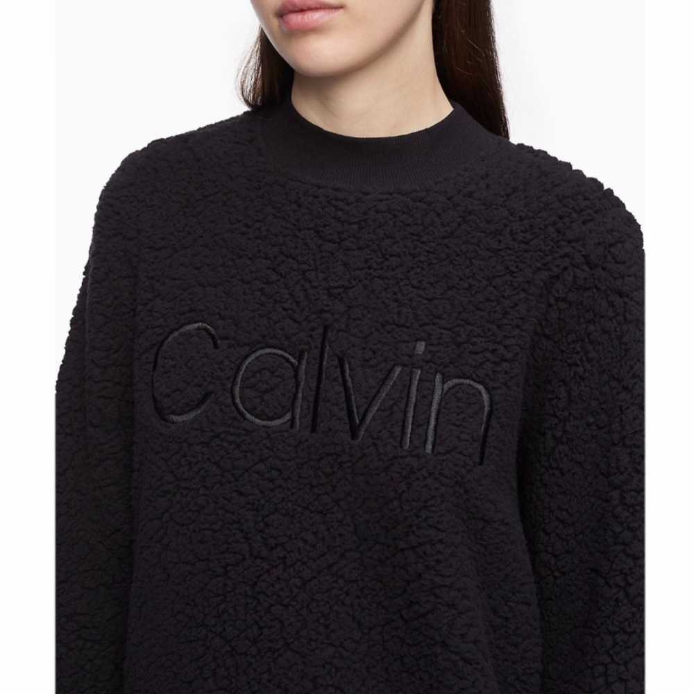 Calvin Klein Sherpa Crewneck Sweater Sweatshirt Logo Fuzzy Chunky